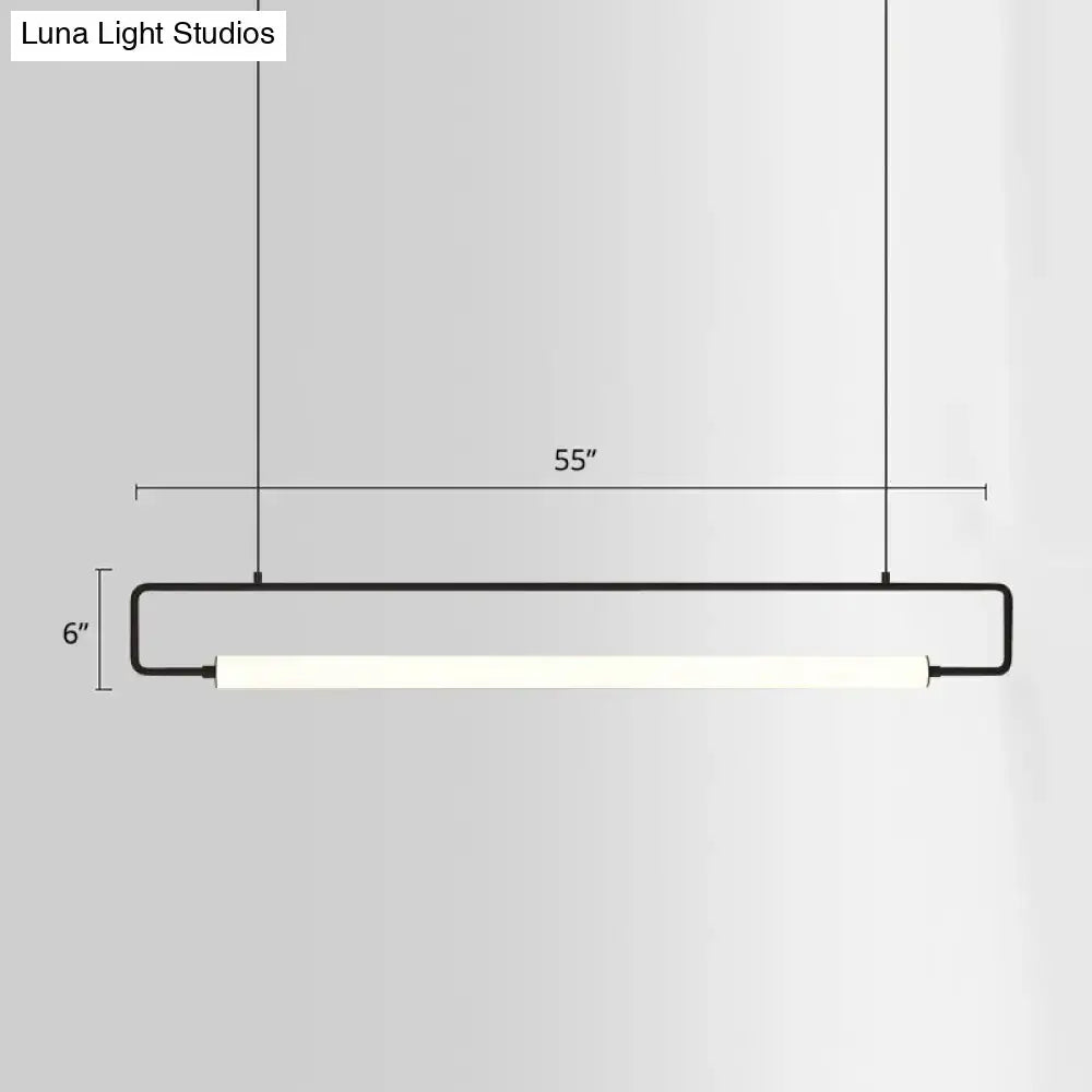 Modern black led ceiling island lighting with a sleek linear pendant and illuminated white led strip for dining table