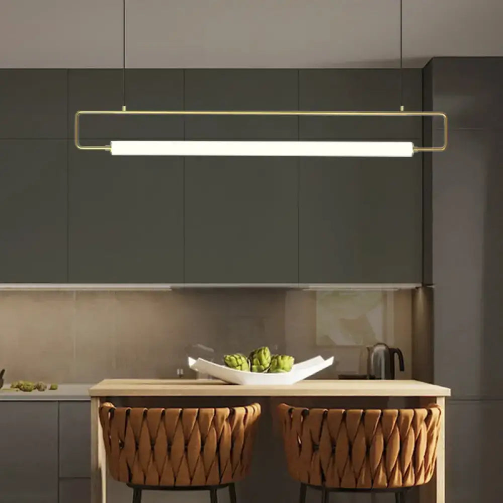 Modern gold-toned rectangular pendant led ceiling island lighting with sleek minimalist design for dining table use