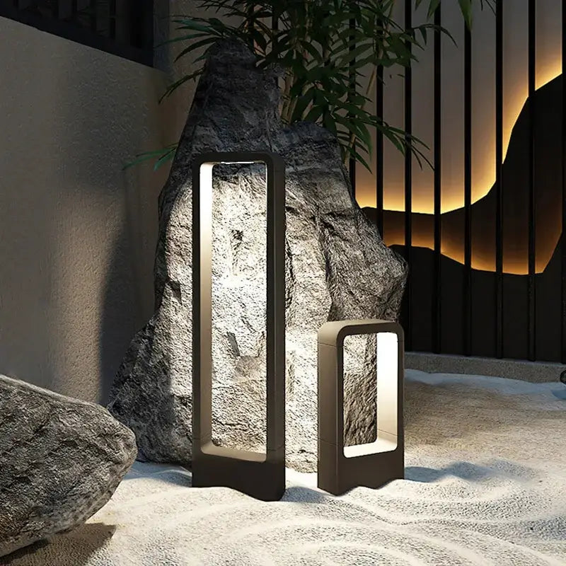 Modern black led garden light rectangular outdoor wall lamp with sleek frames and warm white led garden illumination