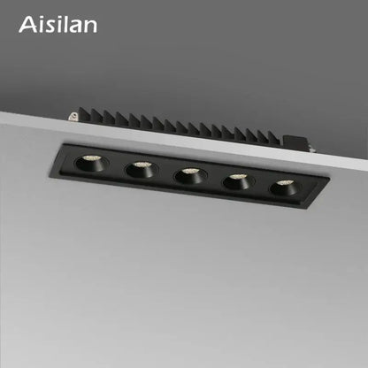 Modern black led grille downlight recessed ceiling fixture with five circular led bulbs for office lighting