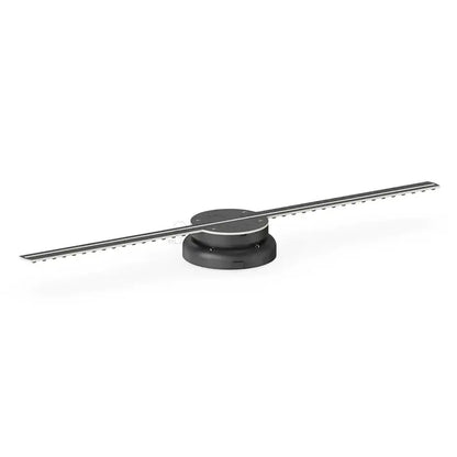 Modern black led hologram fan projector retail display with sleek black and silver rotating stand for living room use decorbites t40