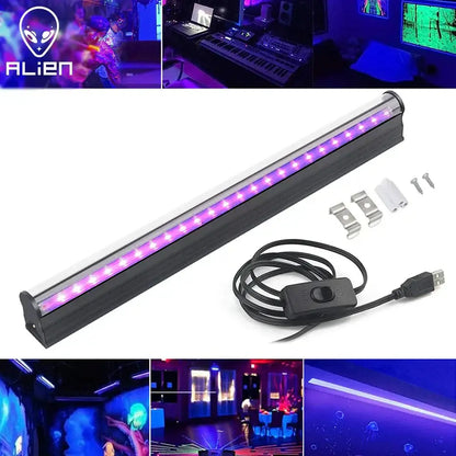 Modern black led black light bar with purple illumination usb power cable and mounting hardware for halloween party decor