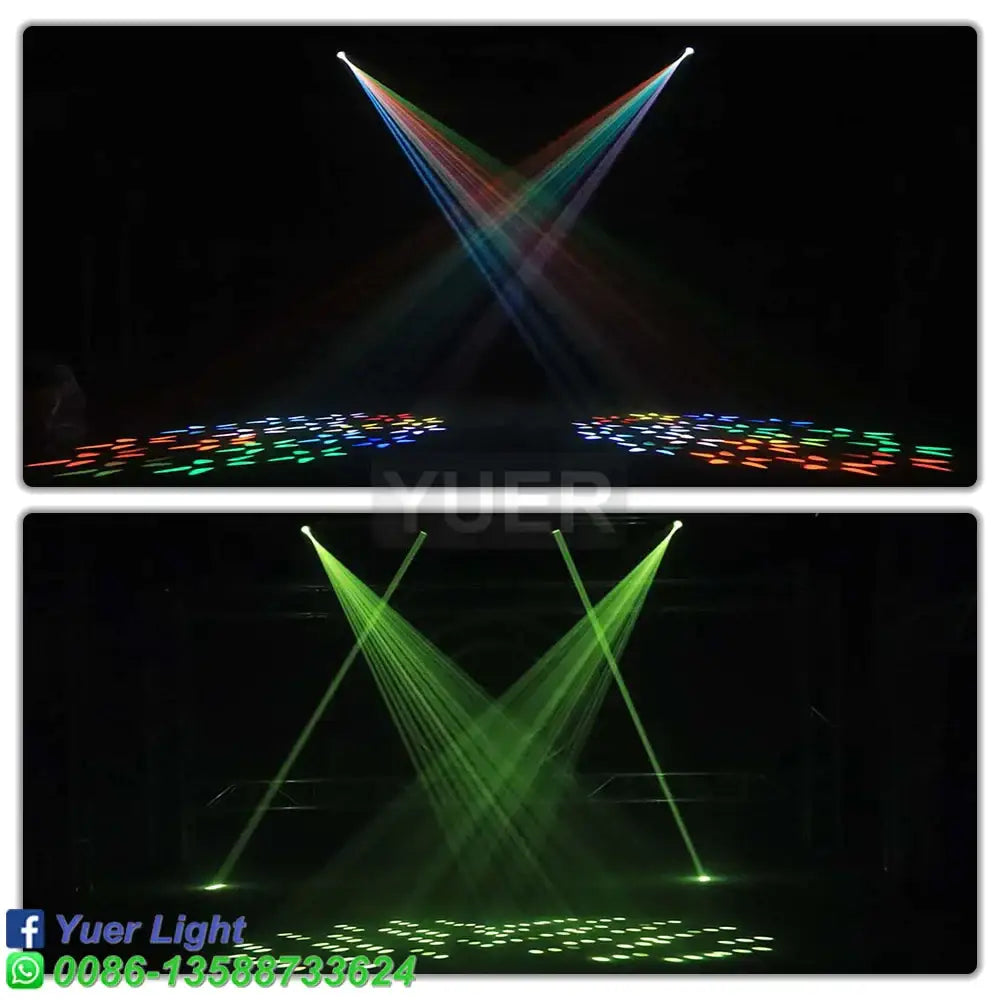 Modern black led moving head light mini beam rgbw emitting colorful laser beams across a dark party room stage