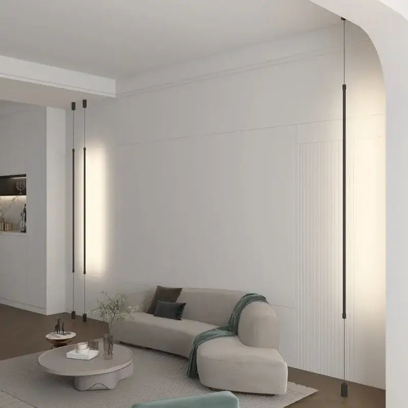 Modern black led pendant light with sleek vertical rods and warm illumination for dining room decorbites black modern design