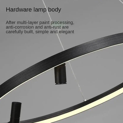 Modern black led ring chandelier pendant light with sleek circular hardware and multi-layer paint finish for kitchen