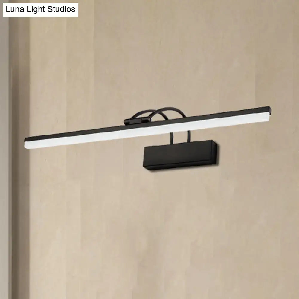 Modern black led vanity lighting fixture featuring a minimalist rectangular light bar and curved mounting arms with color temperature control