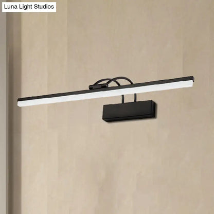 Modern black led vanity lighting fixture featuring a minimalist rectangular light bar and curved mounting arms with color temperature control