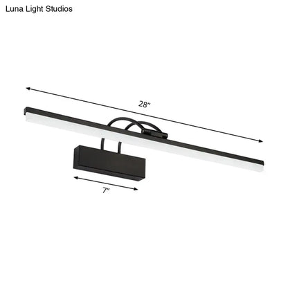 Black modern led vanity lighting fixture with sleek rectangular design 28 inch length and adjustable color temperature