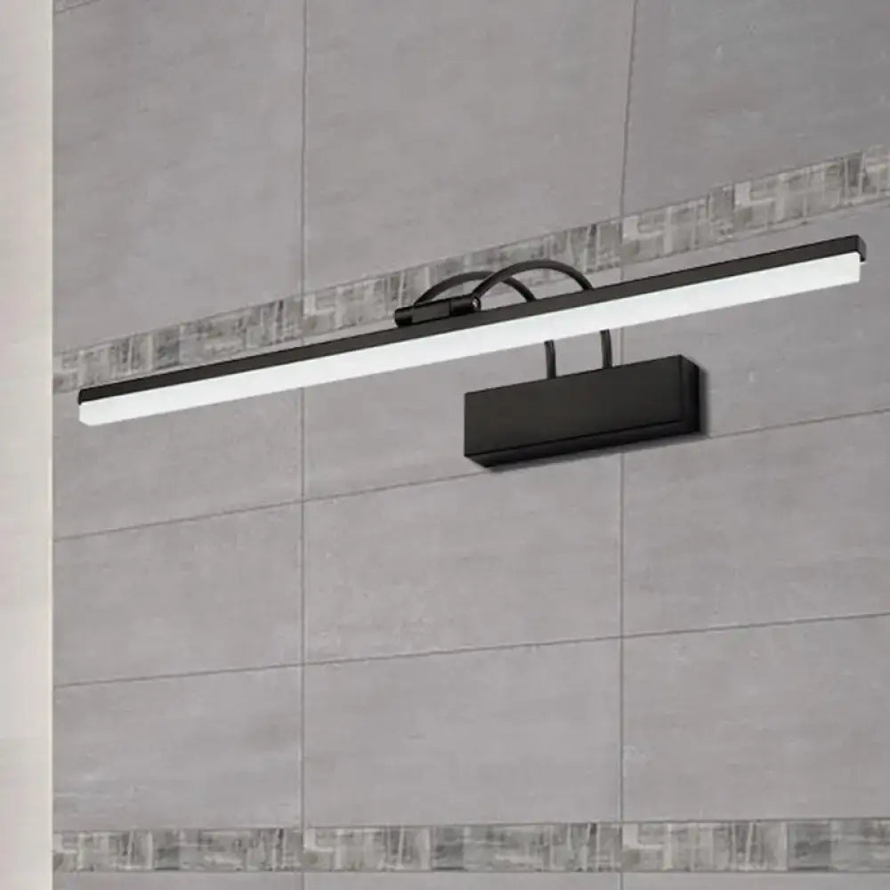 Modern black led vanity lighting fixture with sleek rectangular design and frosted glass diffuser for bathroom use