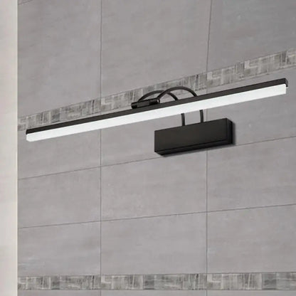 Modern black led vanity lighting fixture with sleek rectangular design and frosted glass diffuser for bathroom use
