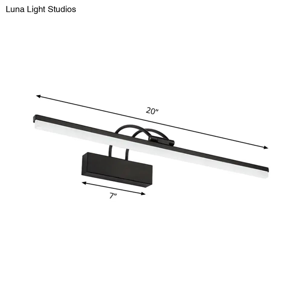 Modern black led vanity lighting fixture with sleek rectangular design 20-inch length and adjustable color temperature