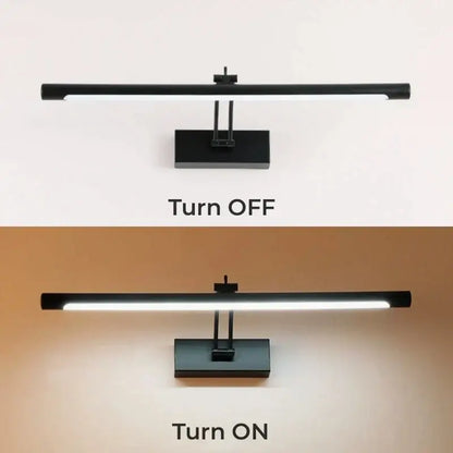 Modern black led vanity wall lamp with adjustable arm and brightness featuring a minimalist rectangular wall lamp design