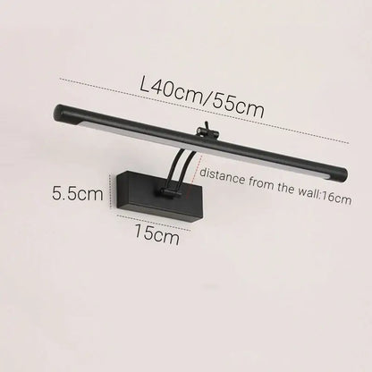 Modern black matte led vanity wall lamp with adjustable arm and sleek rectangular design for bathroom wall lamp use