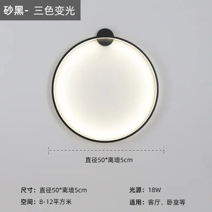Modern black led wall circle light with sleek frame and three-color adjustable lighting for living room wall circle lights