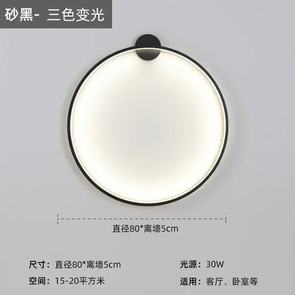 Modern black led wall circle light with sleek frame and three-color variable lighting for living room wall circle lights
