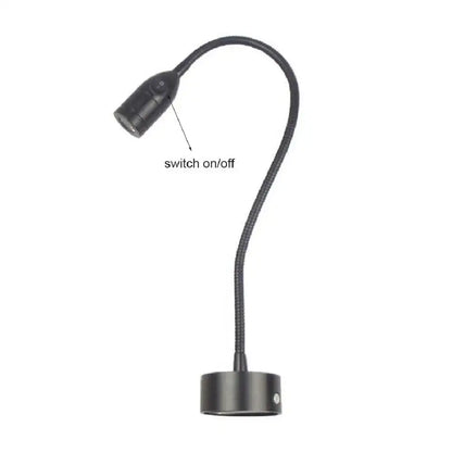 Modern black led wall lamp with flexible gooseneck design for adjustable reading light in bedroom settings