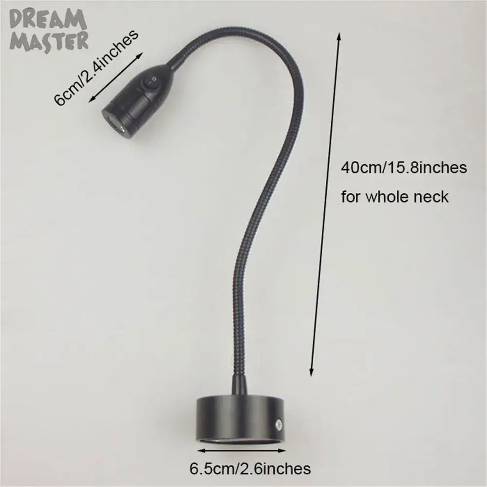 Modern black led wall lamp with adjustable gooseneck and cylindrical base ideal for bedroom reading light
