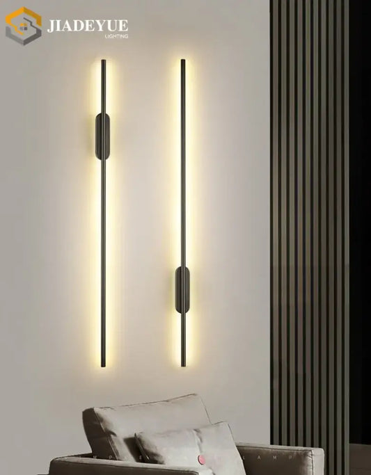 Two sleek black modern led wall lamps with warm lighting ideal for living room wall sconces