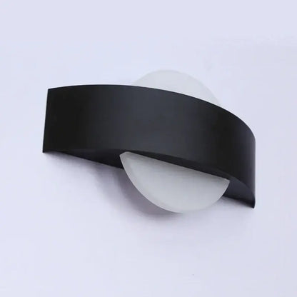 Modern black led wall lamp with frosted glass diffuser and curved design for bedroom lighting use