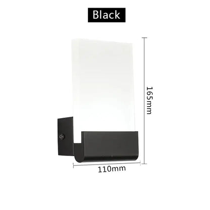 Modern black led wall lamp with sleek rectangular design and frosted glass diffuser for bedroom or living room use