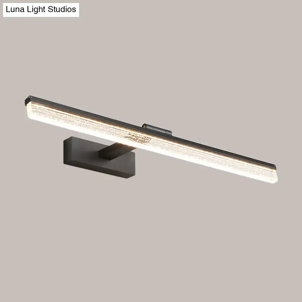 Modern black matte led wall light with rectangular frosted shade and textured diffuser for bathroom vanity use
