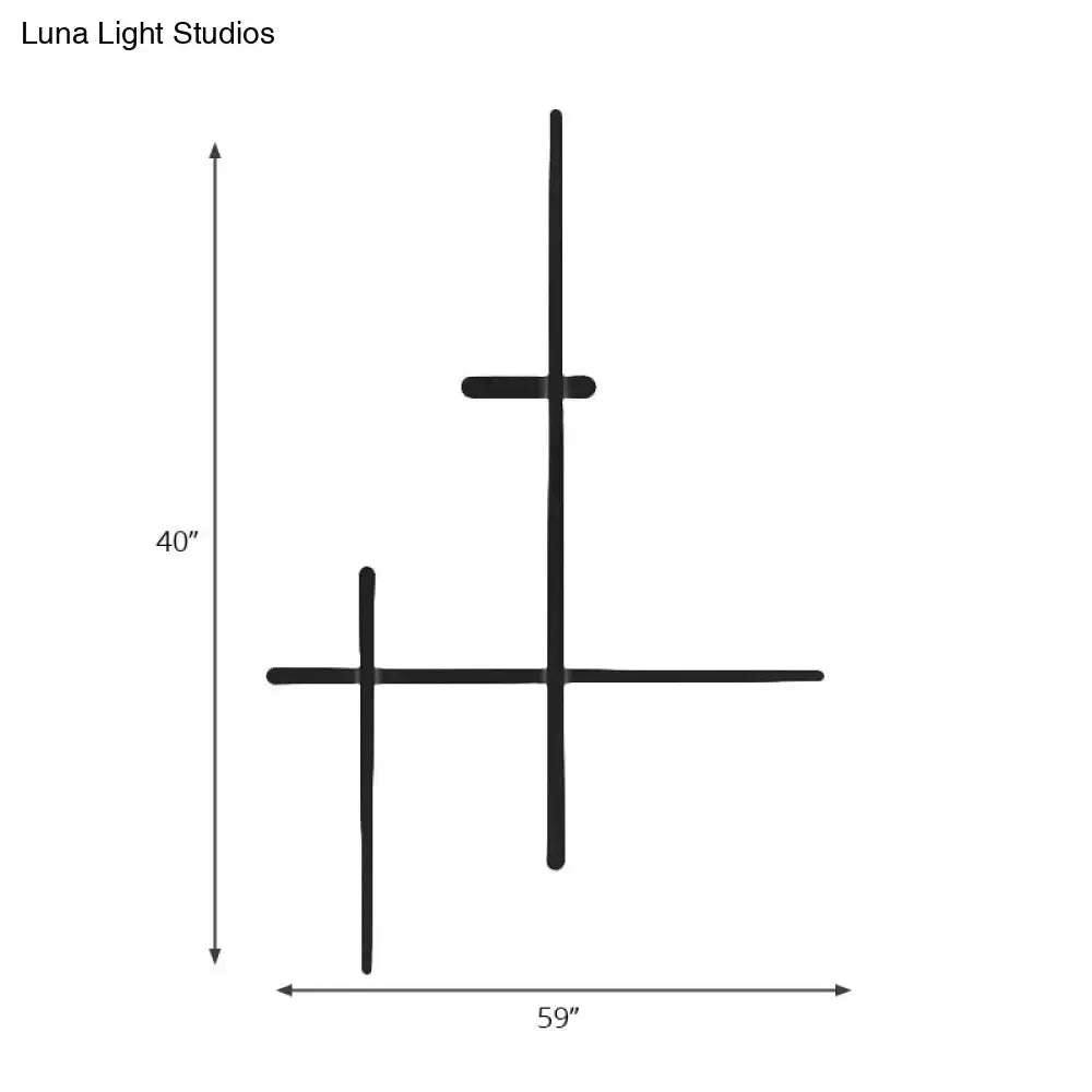 Black hand-drawn diagram of modern black led wall light with crossed lines bulb included measuring 40 by 59 inches