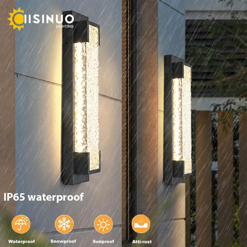 Modern black led wall sconce with textured amber glass panel diffusing warm light by decorbites dimmable led