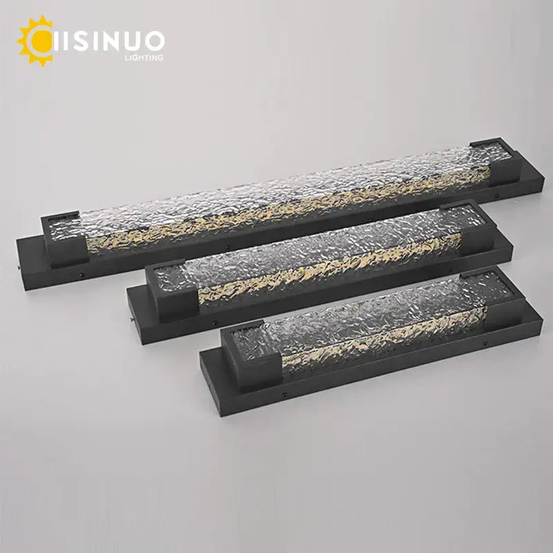 Set of three modern black wall sconce with textured amber glass panels for decorbites dimmable led lighting