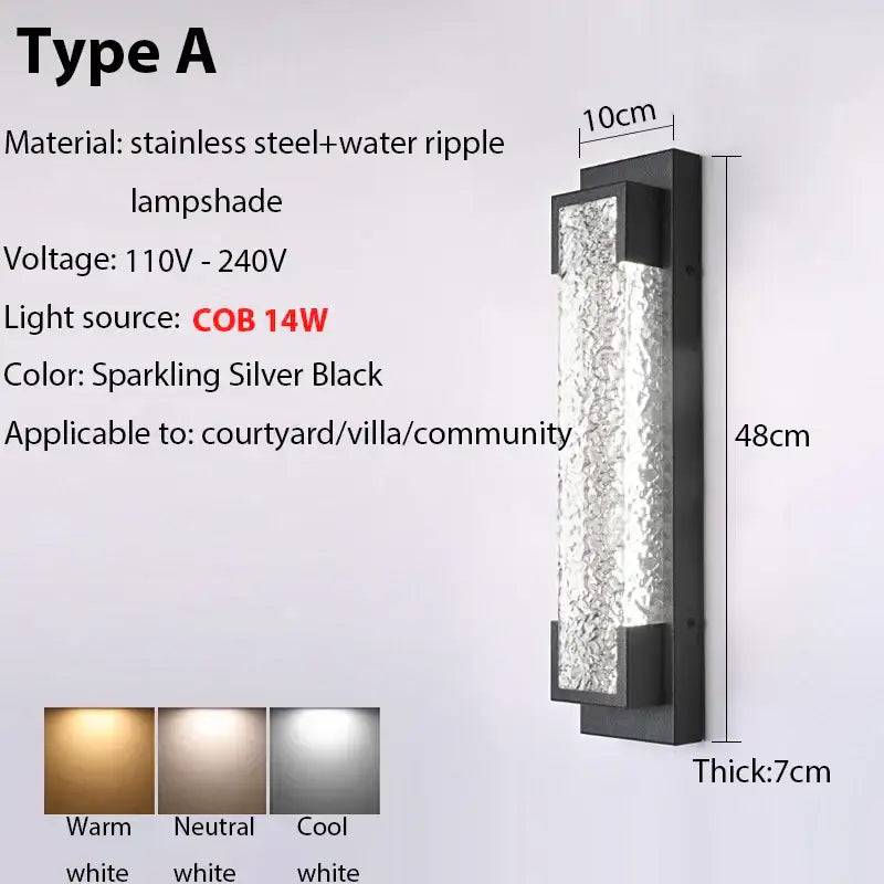 Modern black led wall sconce with a sparkling silver textured stainless steel water ripple lampshade decorbites dimmable led