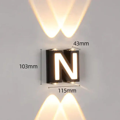 Modern black letter led wall lamp with bold illuminated n design ip65 led wall sconce for garden decorbites ip65 led