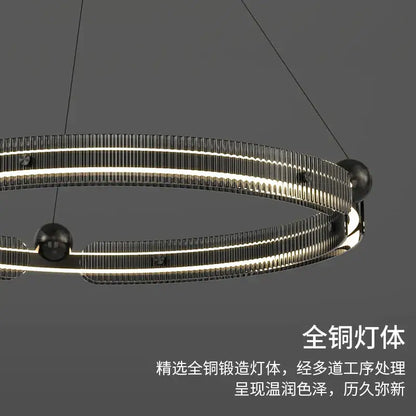 Modern black light luxury circle led chandelier pendant with sleek ribbed design and integrated led lighting for living room decorbites light luxury