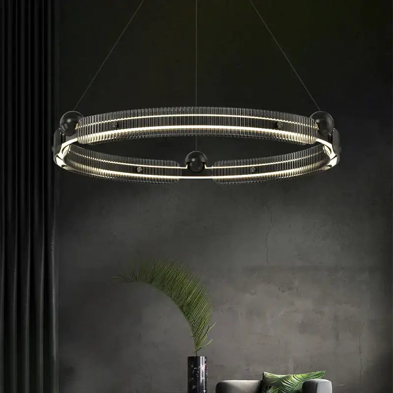 Modern black light luxury circle led chandelier with sleek metallic frame and glossy black spheres for living room decorbites light luxury