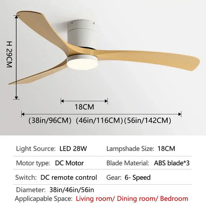 Modern black ceiling fan with light wood blades and remote control featuring integrated led lamp for bedroom use