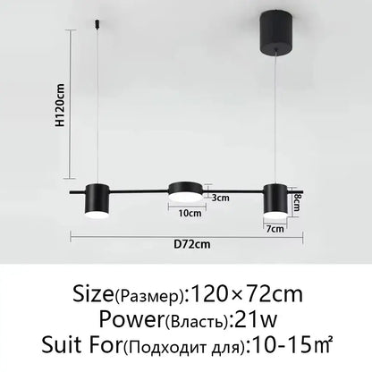 Modern black cylindrical decorbites dimmable led ceiling chandelier with three illuminated bulbs for dining room decor