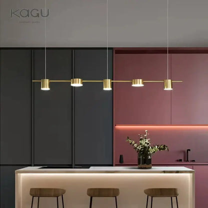 Modern black linear dimmable led ceiling chandelier with gold-toned cylindrical bulbs for kitchen island decorbites dimmable led