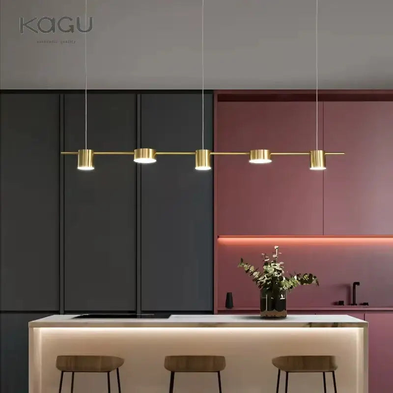 Modern black linear dimmable led ceiling chandelier with gold-toned cylindrical bulbs for kitchen island decorbites dimmable led