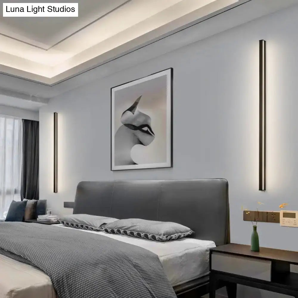 Modern black linear flush mount wall sconce with sleek minimalist design for hallway lighting