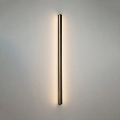 Modern black linear flush mount wall sconce with slim metallic frame and warm ambient lighting for hallway use