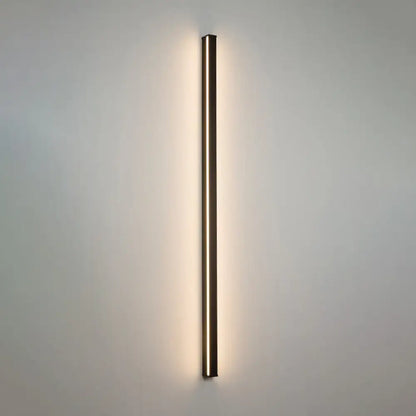 Modern black linear flush mount wall sconce with slim metallic frame and warm ambient lighting for hallway use