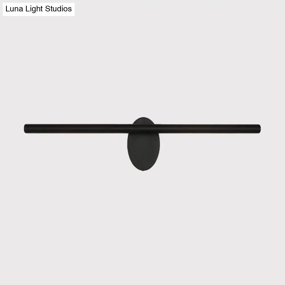 Modern black linear led wall light with matte finish horizontal bar and oval base for bathroom sconce use