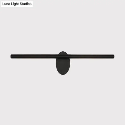 Modern black linear led wall light with matte finish horizontal bar and oval base for bathroom sconce use
