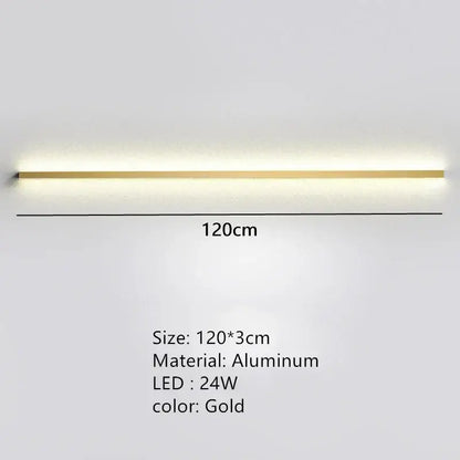 Gold-colored slim aluminum led strip light fixture for modern black linear led wall lights dimming bedroom sconce decorbites led wall
