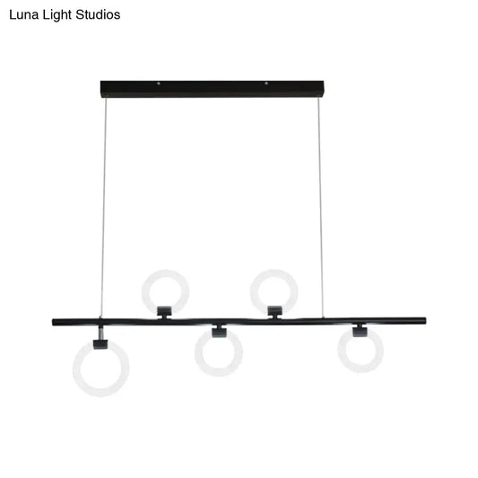 Decorbites™ modern nordic black linear metallic chandelier light fixture with three circular led rings and thin cables