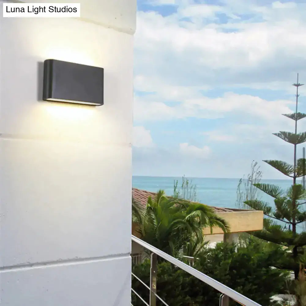 Modern black luna outdoor wall light fixture with warm led in rectangular design for outdoor patio illumination