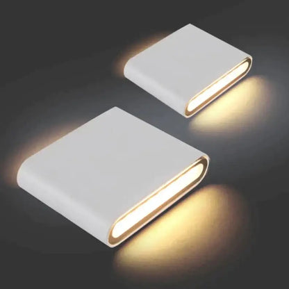 Modern white rectangular wall sconces with warm led lighting designed for luna outdoor wall and outdoor wall light use