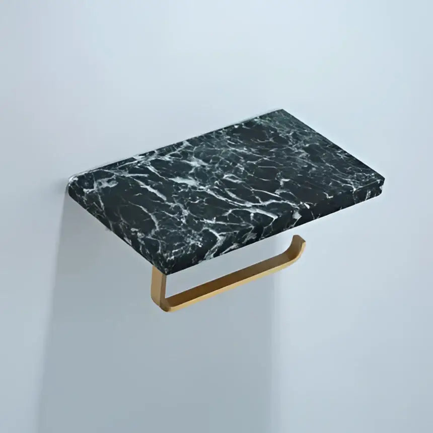 Modern black marble and gold double toilet paper holder with metal base for bathroom shelf and paper holder use