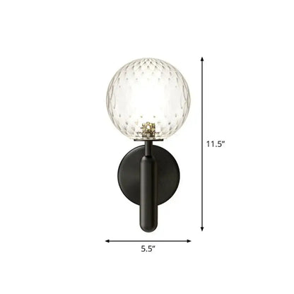 Modern black matte glass globe wall sconce with clear faceted glass for stairs lighting featuring black gold accents