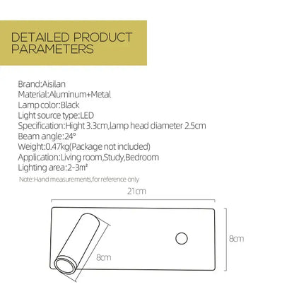 Modern black matte led wall sconce with aluminum and metal construction featuring a cylindrical head and rectangular base
