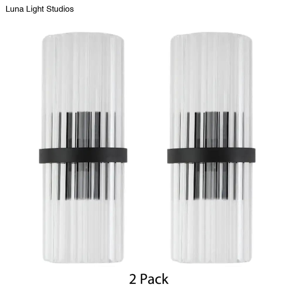 Modern black metal and crystal pipe wall sconce with clear glass and black bands for dining room e12 e14 bulb base
