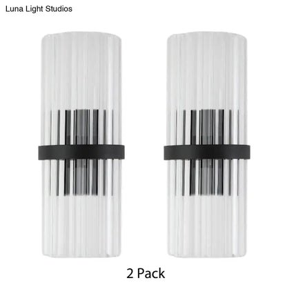 Modern black metal and crystal pipe wall sconce with clear glass and black bands for dining room e12 e14 bulb base